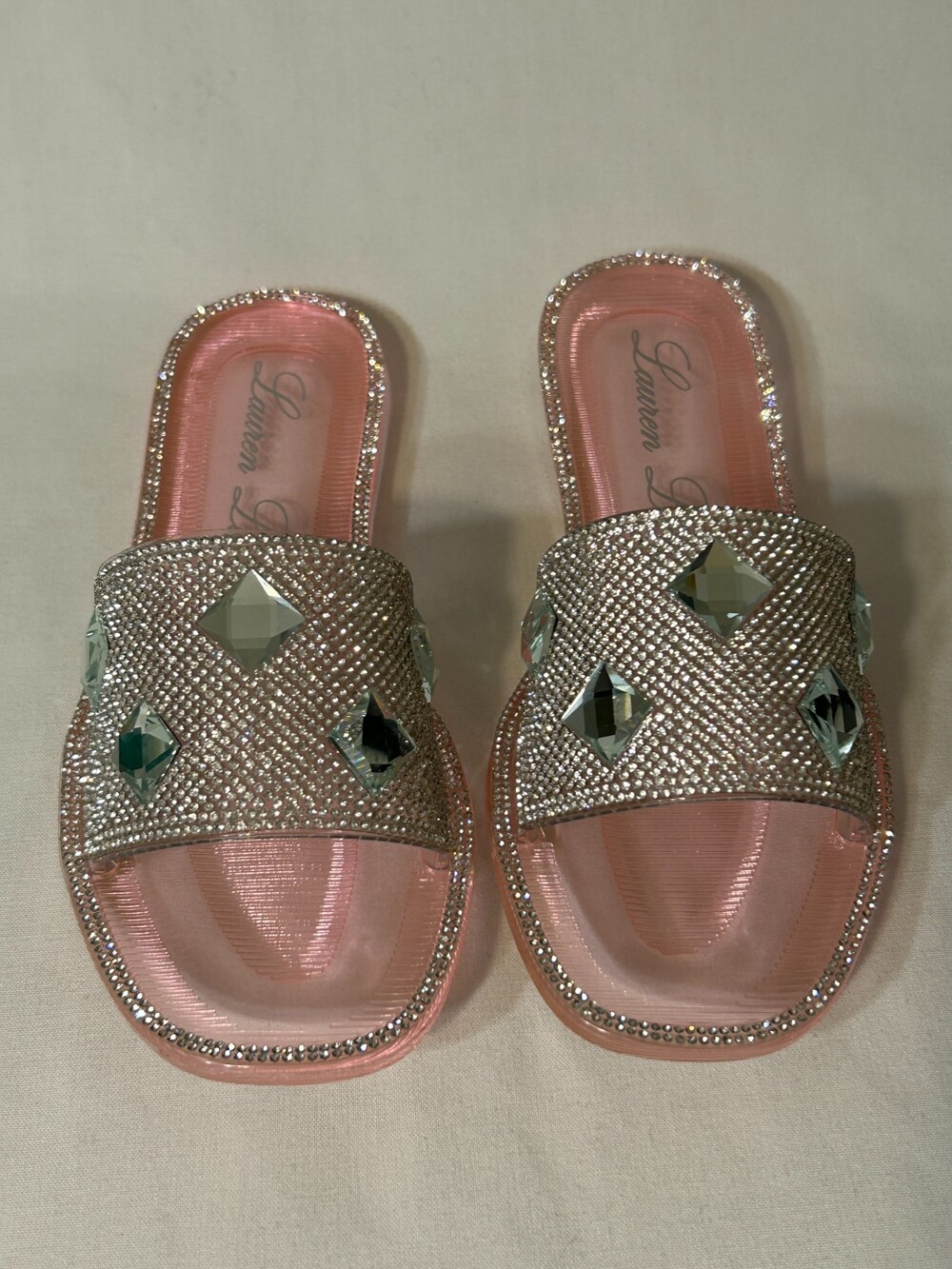 Lauren Lorraine Womens Size 6.5 Sandals Bianca Rhinestone Slide